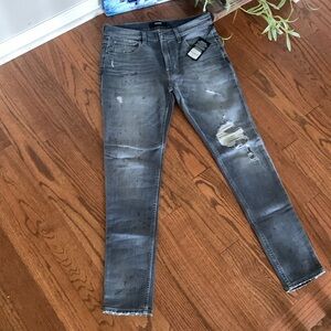 Hudson Zack Skinny Jeans NWT Distressed Gray Black Denim Splatter 98% Cotton